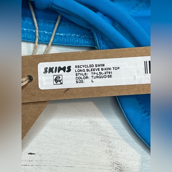 SKIMS Swim Bikini TOP Long Sleeve, Color Turquoise, Size Large, NWT - Picture 4 of 7